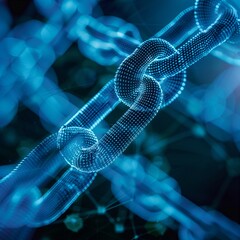 Digital block Chain Link With Binary Code. Close Up