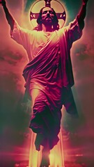 Canvas Print - God in the clouds. The resurrected Jesus Christ ascending to heaven above the bright light sky and clouds and God, Heaven and Second Coming concept 4k video
