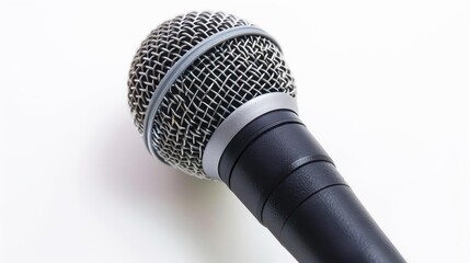 Wall Mural - closeup of a professional wired microphone isolated on white audio equipment photo