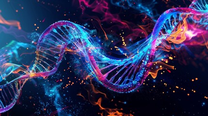 Neon DNA Explosion Vibrant Molecular Energy in Futuristic Abstract Art