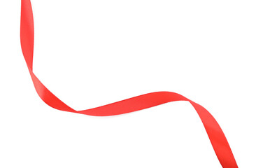Wall Mural - Beautiful red ribbon isolated on white, top view