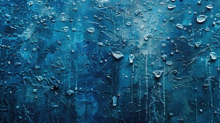 Poster - Rain splatters on a textured wall painted in dark blue and light blue