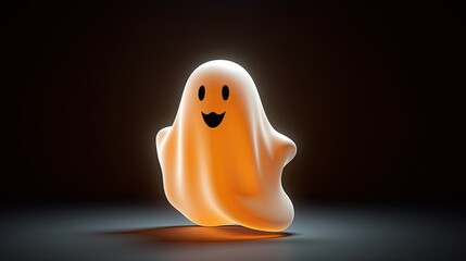 A cute and friendly ghost is floating in the air. It has a happy expression on its face.