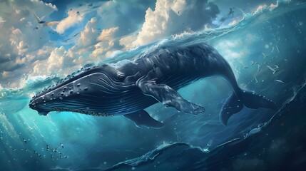 Wall Mural - Beautiful whale crossing the ocean hd realistic 8k wallpaper