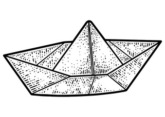 Wall Mural - paper boat line art sketch engraving PNG illustration. T-shirt apparel print design. Scratch board imitation. Black and white hand drawn image.