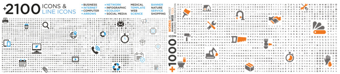 Wall Mural - technology, business, construction,... collection icons
