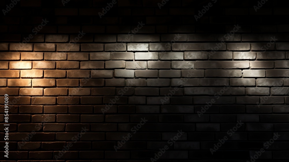 Photograph of a black brick wall illuminated by a single spotlight ...