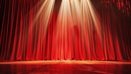 A red curtain with a spotlight shining on it. Generate AI image