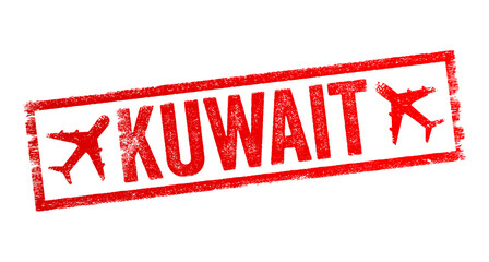 Wall Mural - Kuwait - is a country in West Asia, it is situated in the northern edge of Eastern Arabia at the tip of the Persian Gulf, text emblem stamp with airplane