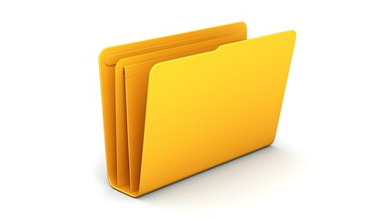 3d rendering of a yellow file folder. The folder is open and empty. It is sitting on a white surface.