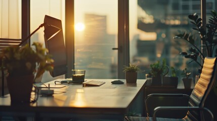Wall Mural - modern office space with sleek furniture and abundant natural light from floor-to-ceiling windows hi