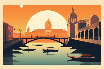 Wall Mural - Porto urban landscape with cityscape silhouette . Pattern with houses. Illustration