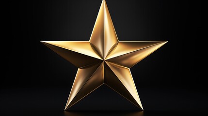 Wall Mural - A three dimensional rendering of a gold star on a black background. The star is shiny and has a beveled edge.