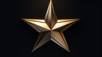 The image is a 3D rendering of a gold star on a black background. The star is simple, elegant and has a metallic finish.