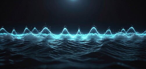 Modern and abstract luminous wave pattern of dynamic lines and curves shows a simulated signal transmission through waveforms in science and technology