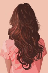 Wall Mural - A woman with long brown hair is wearing a pink shirt