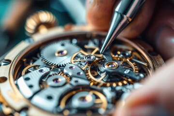 A close-up image of a watchmaker meticulously working on the intricate gears and mechanisms of a timepiece, showcasing the precision and skill involved in watchmaking