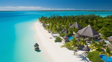 Panorama of a beautiful tropical island in the Maldives with palms