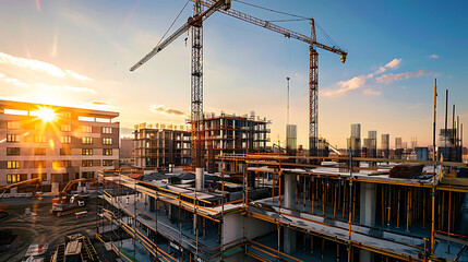 Poster - construction site for a large building with a clear blue sky background