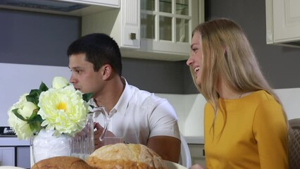 Wall Mural - Family having breakfast at the table