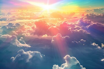 Wall Mural - At sunset, a calming rainbow appears over rhythm clouds.
