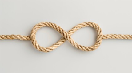 A rope is tied in a knot, with the knot being in the middle of the rope, infinity sign concept