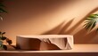 © Dayami - brown natural podium product display platform 3d background abstract shadow light concept on cosmetic scene presentation stage mockup or empty beige stone pedestal beauty advertising stand backdrop