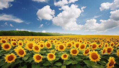 Wall Mural - sunflower field with cloudy blue sky