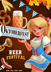 blonde girl serves beer oktoberfest music sausage party in germany