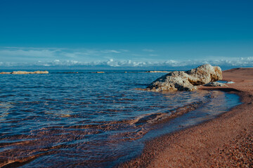 Canvas Print - Issky-kul lake in Kyrgyzstan, summer picturesque landscape