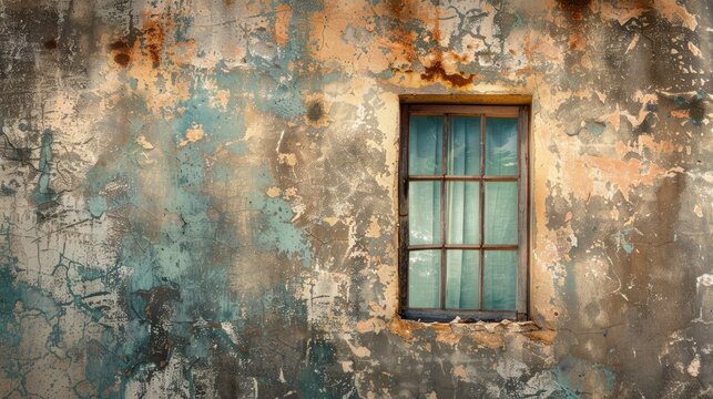 Antique window on aged wall