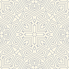 Poster - Outline ethnic abstract background. Seamless pattern with symmetric geometric ornament. Can be used for coloring books and pages, textile print, page fill. Vector illustration