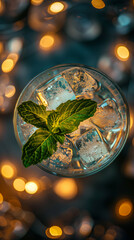 Wall Mural - A glass of mint flavored drink with a green leaf on top
