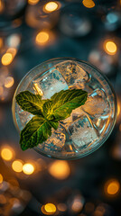 Poster - A glass of mint flavored drink with a green leaf on top