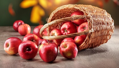 Wall Mural - red apples dropped out of the basket