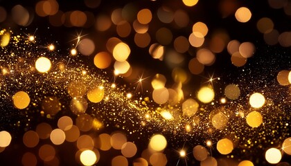 Wall Mural - festive abstract christmas texture golden bokeh particles and highlights on a dark background