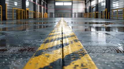 Wall Mural - modern warehouse floor with yellow markings on the floor