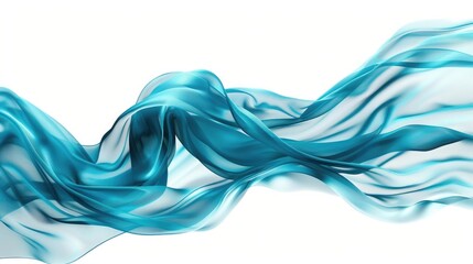 Wall Mural - The abstract picture of the silky flexible wavy colourful and crystal clear water blue satin or fabric that waving around without breaking because of flexibility on the blank white background