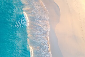 Turquoise water meeting golden sand on a tropical beach aerial view