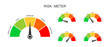 © vikusha_art - Set of risk meters. Gauge charts with different danger levels. Hazard control dashboards isolated on white background. Risk assessment in business, marketing and investment. Vector flat illustration.