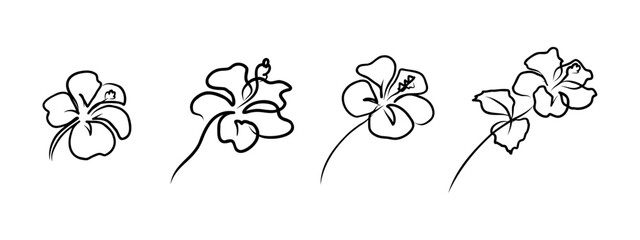 Poster - Hibiscus flower in one continuous line drawing. Floral abstract symbol in simple linear style. Organic red herbal tea concept in editable stroke. Doodle outline vector illustration