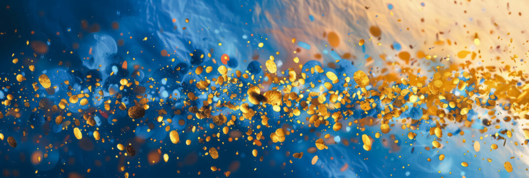 Blue and golden abstract Background with Golden glitter or bokeh lights