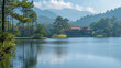 © khonkangrua - A picturesque lakeside house surrounded by trees, with a mountainous backdrop and a serene lake in the foreground.