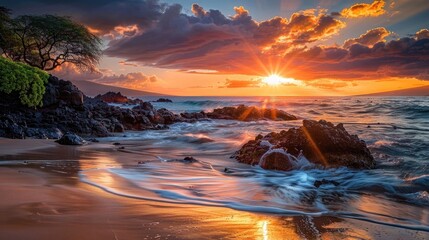 Canvas Print - Sunset at Makena Secret Beach in Wailea, Maui, HI