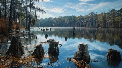 Wall Mural - Trees and tree stumps in lake at?, Dead Lakes State Recreation Area, Wewahitchka, Florida