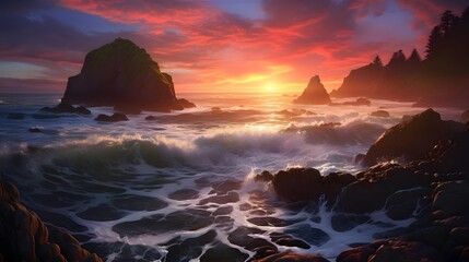 beautiful seascape at sunset time. panoramic view