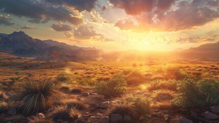 Wall Mural - Sunny desert landscape with beautiful light