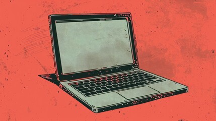 Wall Mural - laptop icon isolated on a colored background computer notebook with blank screen symbol a vintage st