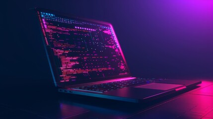 Technology of Software development, web design, programming concept. Program code on screen laptop, phone, code of program, data, interface elements on screen laptop. Software development Tech Banner
