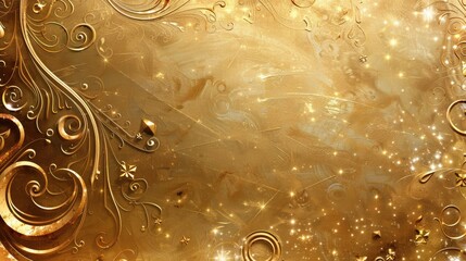 Wall Mural - gold background adorned with swirling patterns and celestial elements